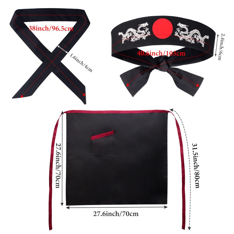 Keymall Hibachi Chef Tall Hat and Apron Costume Set with Headband Tie for Japanese Cuisine Lovers and Hibachi Enthusiasts - Image 3